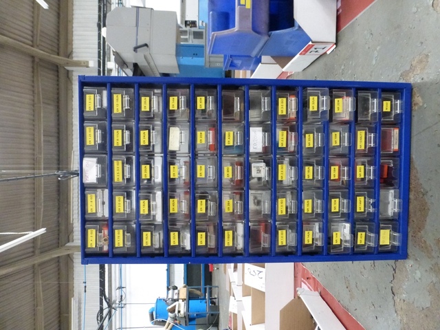 Bench Top, 60 Tray Storage Unit and Contents