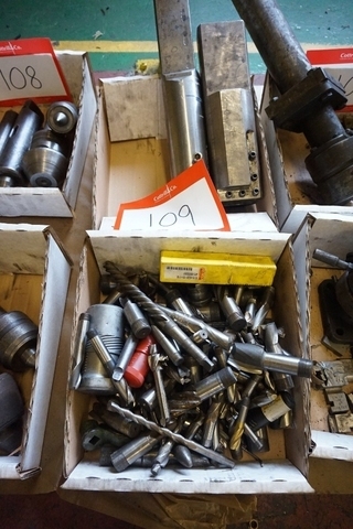 Box of End Mills & (2) Boring Bar Holders