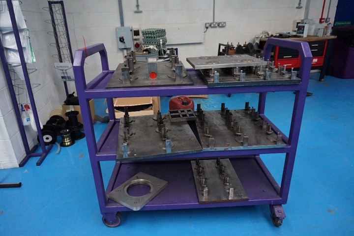 Mobile Trolley with Qty of Jigs/Fixtures for Wire Eroders