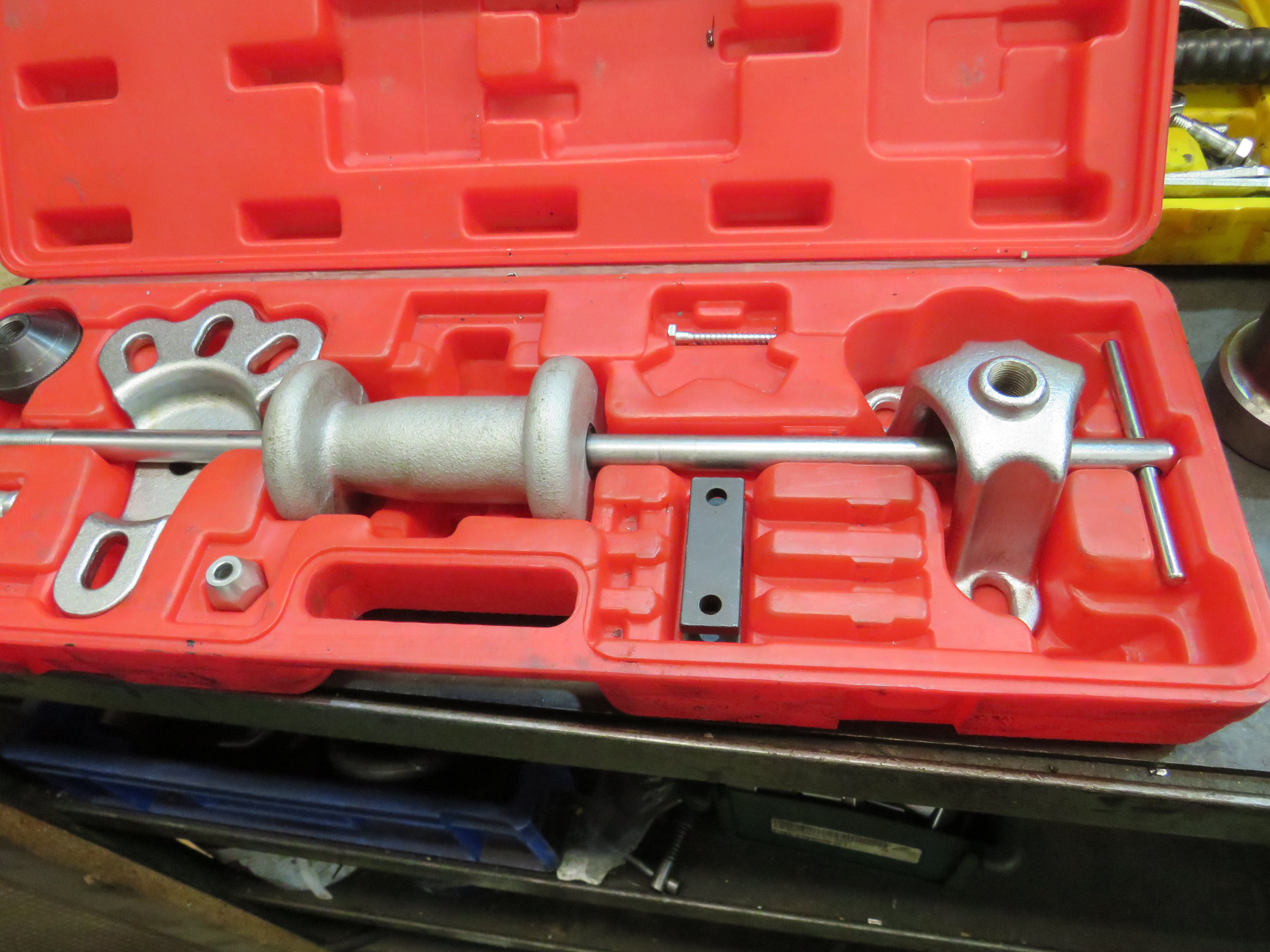 Bench with Hydraulic Gear Puller, Slide Hamer & (2) 3Ton Bottle Jacks