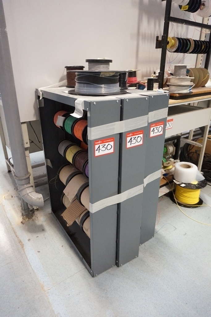 Wire Reel Trolley and (3) Wire Reel Frames with a Quantity of Part Used ...