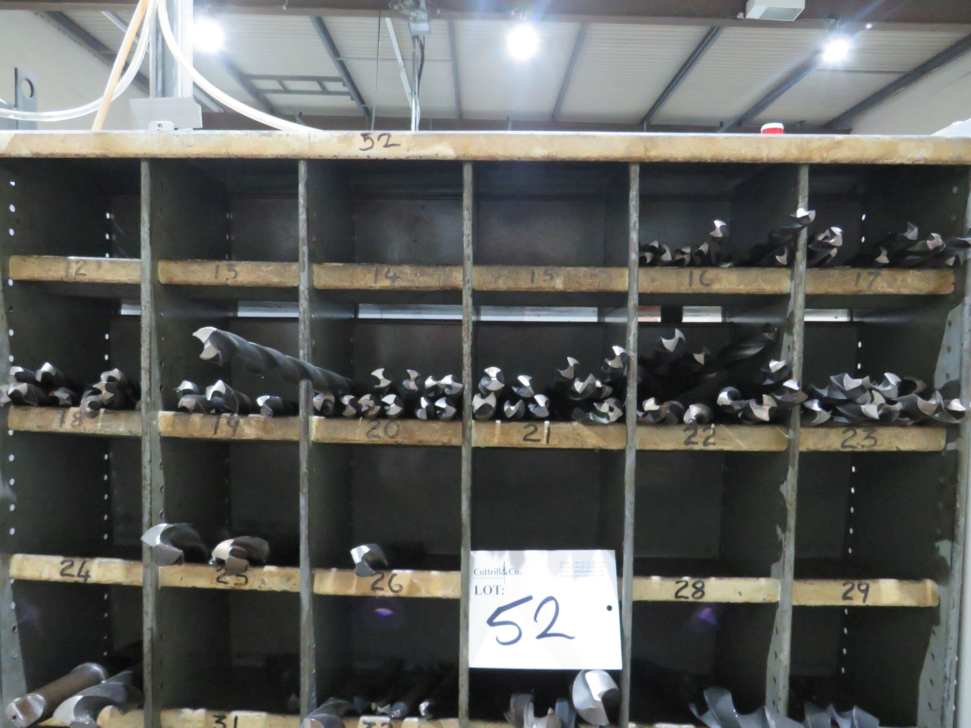 Rack with Large Qty of Drills, Reamers, Morse Taper Drills