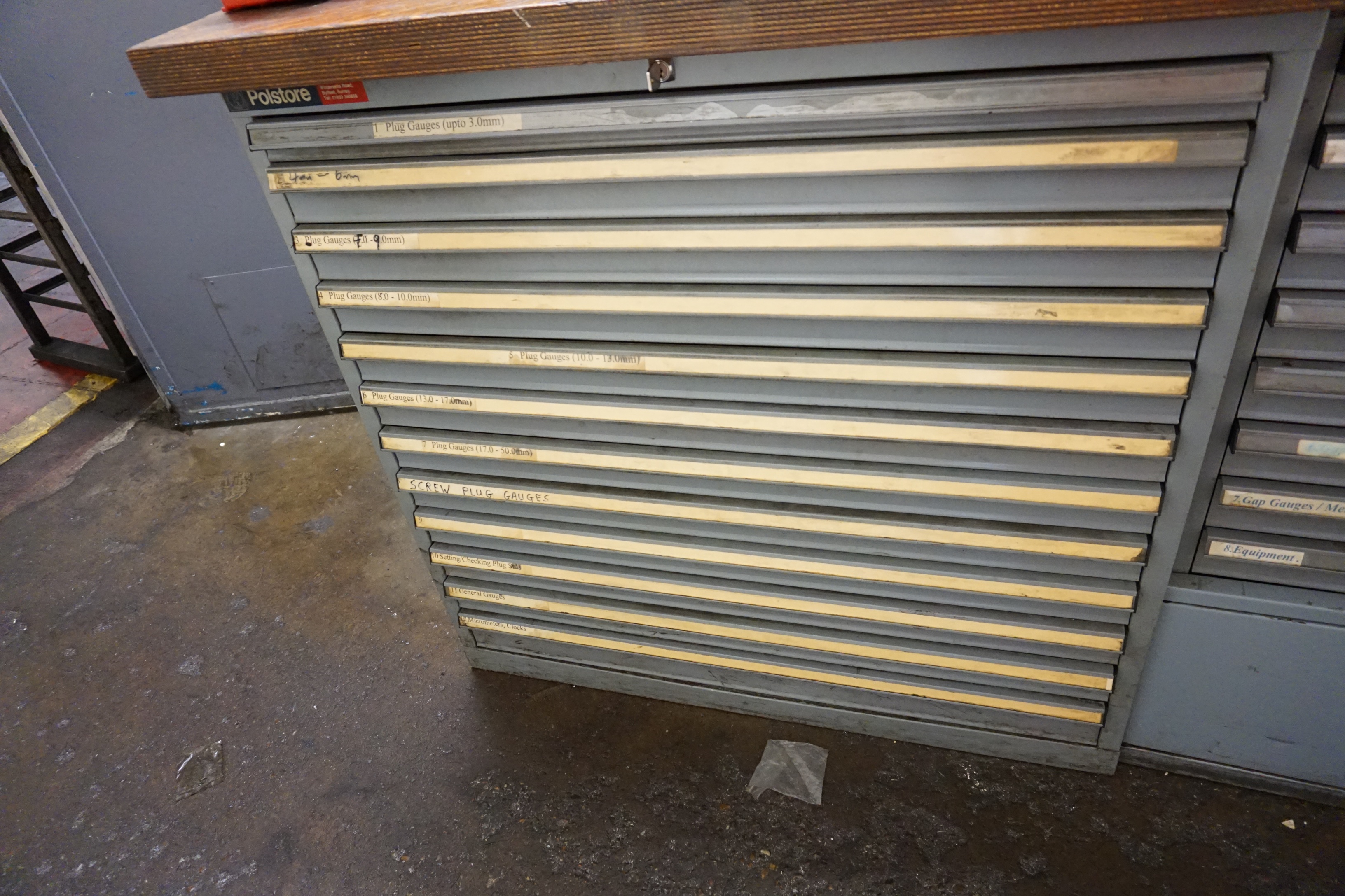 12 Drawer Cabinet with Large Qty of Plug Gauges