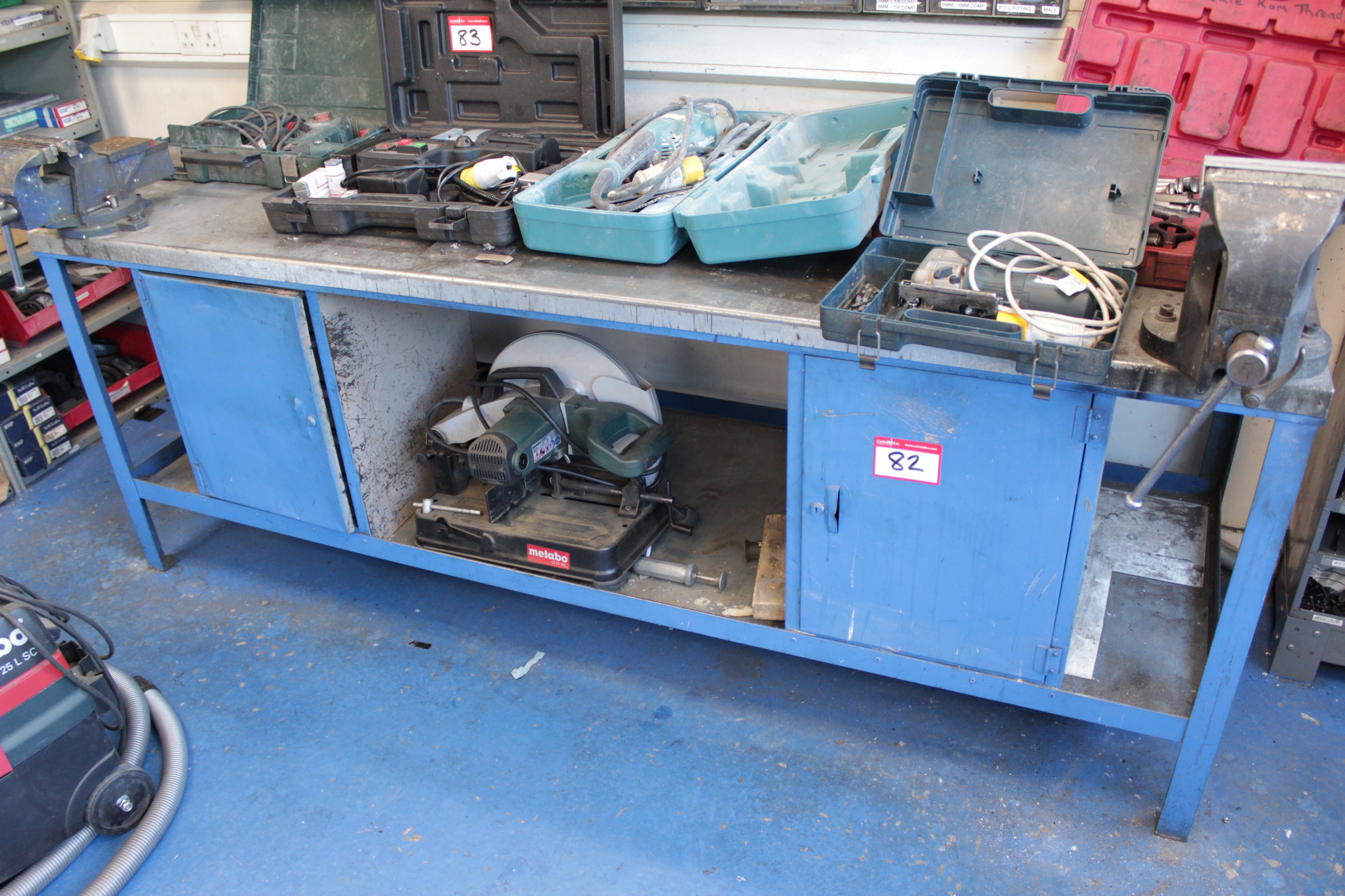 Steel Work Bench Fitted with (2) Vices